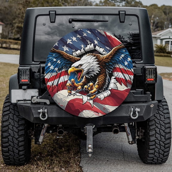 Lotusprinthandmade America Flag Eagle Patriotic Spare Tire Cover Without Backup Camera Hole