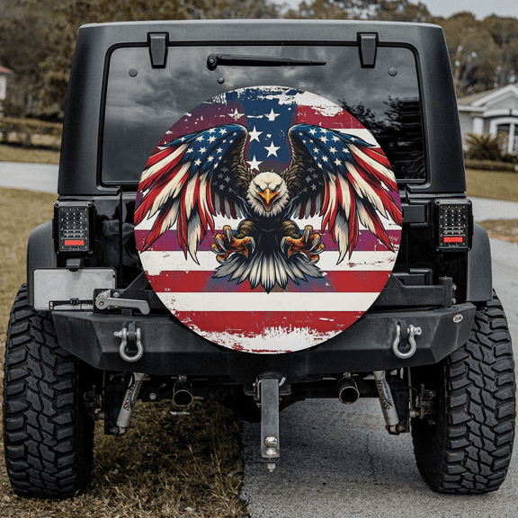 Lotusprinthandmade America Flag Eagle Patriotic Spare Tire Cover Without Backup Camera Hole 6 Sizes (27 in.)