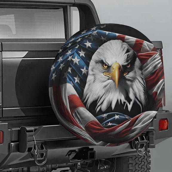 Lotusprinthandmade America Flag Eagle Patriotic Spare Tire Cover Without Backup Camera Hole 6 Sizes (32 in.)