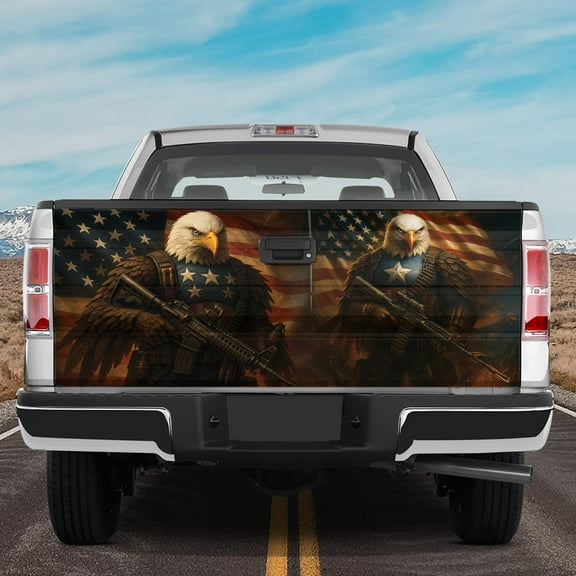 Lotusprinthandmade America Flag Eagle Patriotic Tailgate Wrap 2 Sizes (26"x66"), patriotic eagle truck tailgate decal, america flag truck tailgate graphic