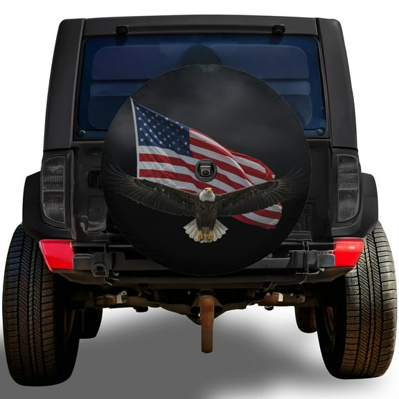 Lotusprinthandmade America Flag Eagle Spare Tire Cover With Backup Camera Hole 6 Sizes (35 in.), america flag eagle tire cover, patriotic eagle tire cover