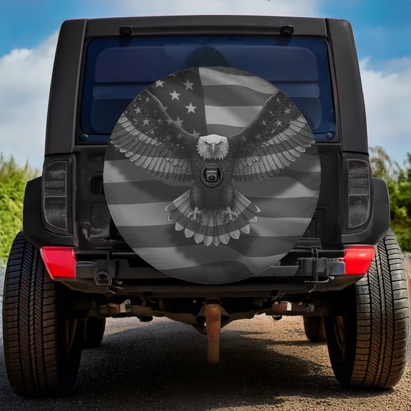 Lotusprinthandmade America Flag Eagle Spare Tire Cover With Backup Camera Hole