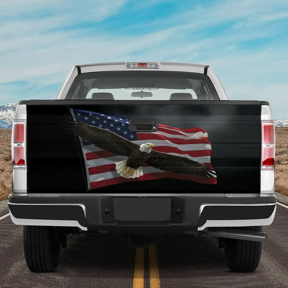 Lotusprinthandmade America Flag Eagle Tailgate Wrap 2 Sizes (24"x58"), america flag eagle tailgate wrap, patriotic eagle tailgate wrap
