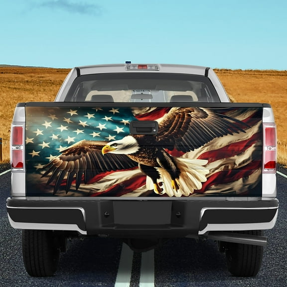 Lotusprinthandmade America Flag Eagle Tailgate Wrap 2 Sizes (24"x58"), america flag spare tire cover, eagle tire cover