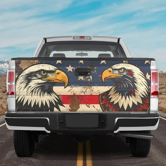 Lotusprinthandmade America Flag Eagle Tailgate Wrap 2 Sizes (24"x58"), eagle patriotic tailgate wrap, america flag eagle truck wrap