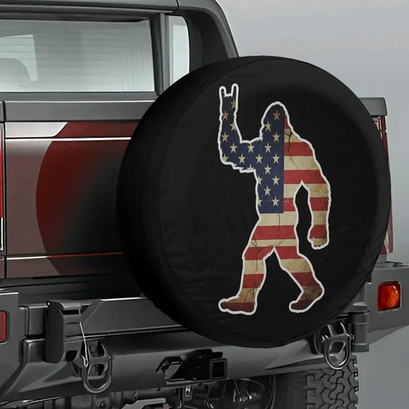 Lotusprinthandmade America Flag Funny Bigfoot Spare Tire Cover Without Backup Camera Hole 6 Sizes (27 in.), bigfoot car accessory tire cover