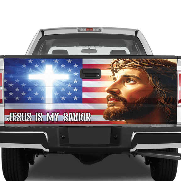 Lotusprinthandmade America Flag Jesus Tailgate Wrap 2 Sizes (24"x58"), jesus and us flag truck wrap