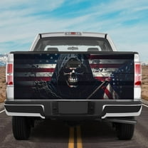 Lotusprinthandmade America Flag Skull Skeleton Halloween Tailgate Wrap 2 Sizes (24"x58"), patriotic skull truck tailgate graphic