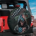 thumbnail image 1 of Lotusprinthandmade America Flag Skull Skeleton Spare Tire Cover With Backup Camera Hole 6 Sizes (28 in.), patriotic skull tire cover, america flag skeleton wheel cover, 1 of 6
