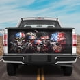 thumbnail image 1 of Lotusprinthandmade America Flag Skull Skeleton Tailgate Wrap 2 Sizes (26"x66"), patriotic skull truck decal, skeleton truck tailgate wrap, 1 of 5