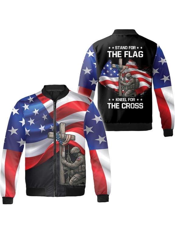 America Flag US Veteran Bomber Jacket S-5XL Multicolor (S), patriotic veteran bomber jacket, us flag veteran bomber coat
