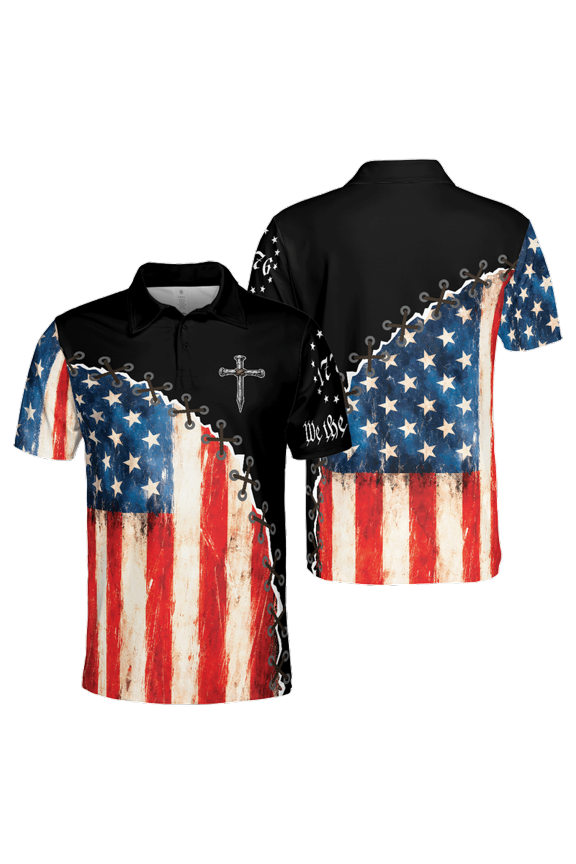 America Flag Veteran Eagle Men Polo Shirt (XL)