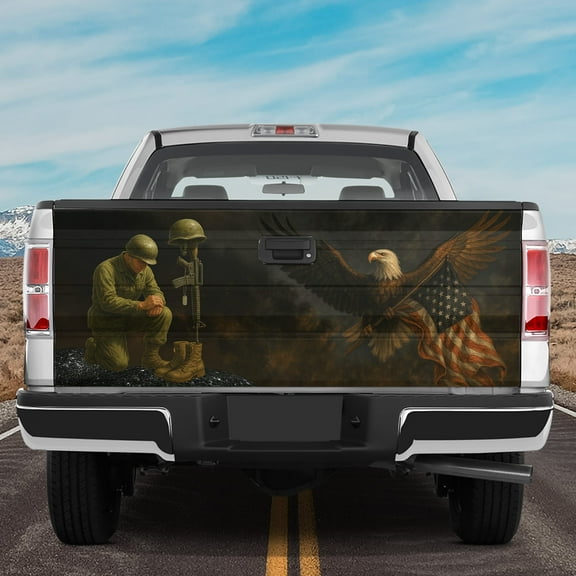 Lotusprinthandmade America Flag Veteran Eagle Tailgate Wrap 2 Sizes (24"x58"), veteran themed tailgate wrap