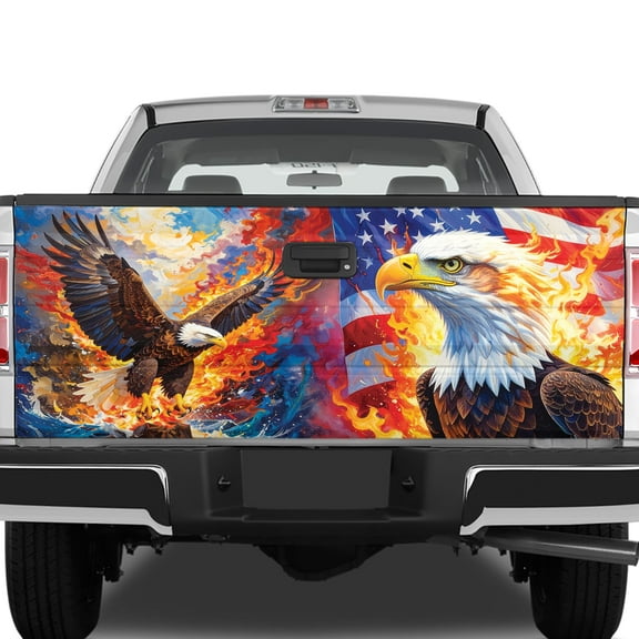 Lotusprinthandmade America Flag Veteran Eagle Tailgate Wrap 2 Sizes (26"x66"), veteran themed tailgate wrap