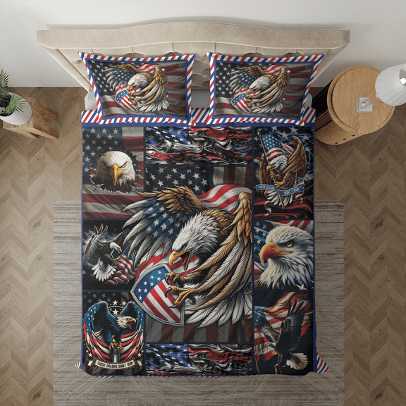 Lotusprinthandmade America Patriotic Eagle Bedding Set (Made in Vietnam) (60x80), Eagle-Themed Patriotic Bedspread
