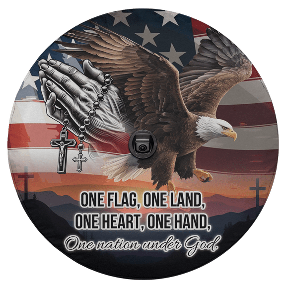 Lotusprinthandmade America US Flag Eagle One Nation Patriotic Spirit Spare Tire Cover With Backup Camera Hole 6 Sizes (31 in.)