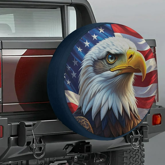 Lotusprinthandmade America USA Flag Eagle Patriotic Spare Tire Cover Without Backup Camera Hole 6 Sizes (27 in.) – Tire Cover for USA and Eagle Lovers