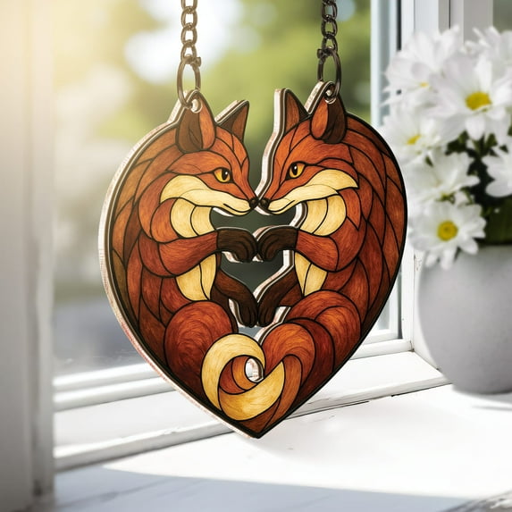 Lotusprinthandmade Animal Couple Wedding Gift Valentines Day Custom Shape Window Hanging Suncatcher 8.9in, Gift Idea for Enthusiasts