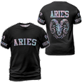 thumbnail image 1 of Lotusprinthandmade Aries Personalized Name Zodiac Sign Unisex T-shirt 3D S-5XL Multicolor, 1 of 5