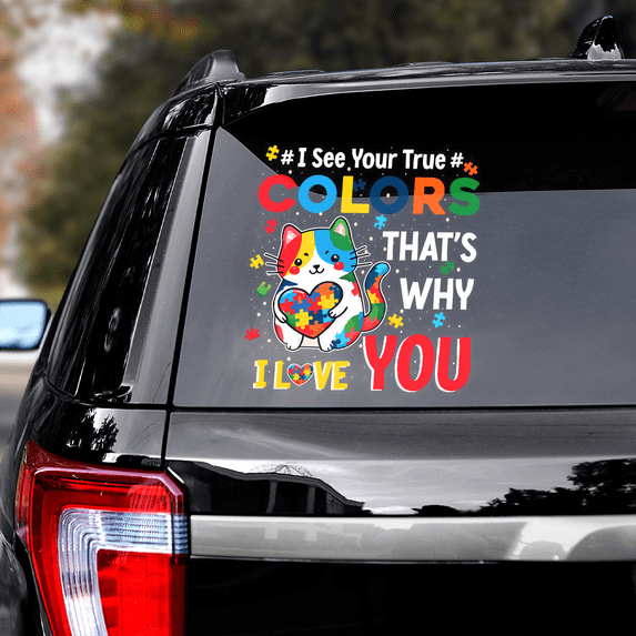 Lotusprinthandmade Autism Awareness Cat Transparent Vinyl Decal 4 Sizes (12x12 Inches)