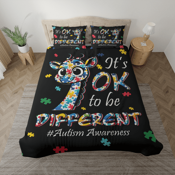 Lotusprinthandmade Autism Awareness Cute Giraffe Bedding Set (Made in Vietnam) (68x88), colorful giraffe bedspread, vibrant autism comforter set