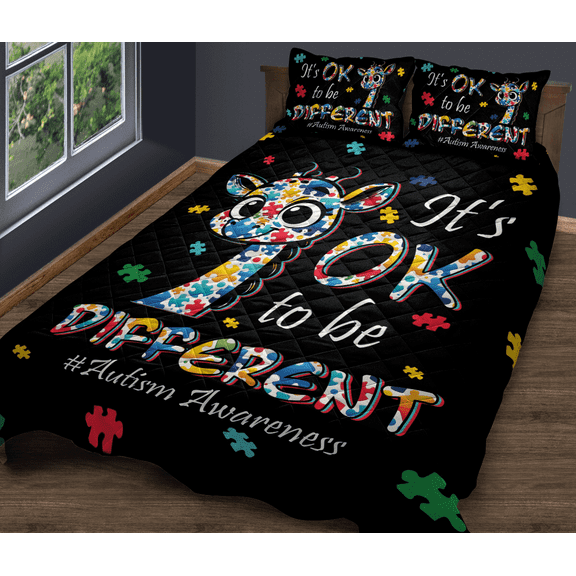 Lotusprinthandmade Autism Awareness Cute Giraffe Quilt Bedding Set White Binding 60x70