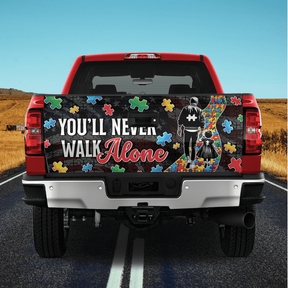 Lotusprinthandmade Autism Awareness Father Daughter Truck Tailgate Wrap 2 Sizes 24"x58"