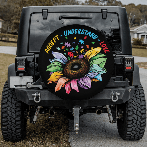 Lotusprinthandmade Autism Awareness Spare Tire Cover Without Backup Camera Hole, Autism Tire Cover