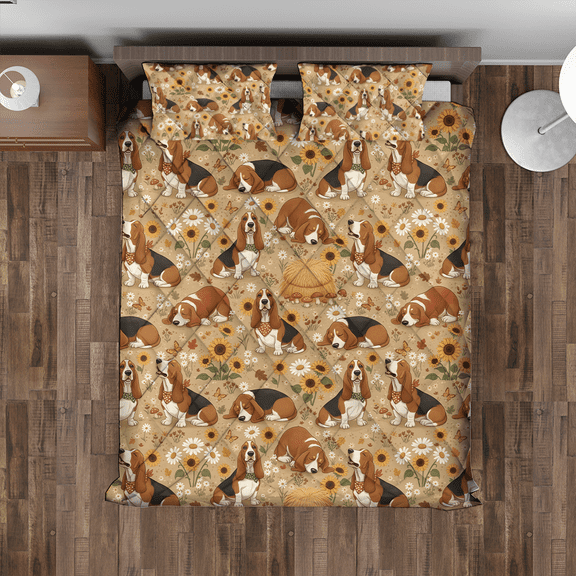 Lotusprinthandmade Basset Hound Quilt Bedding Set (Fold Hem) 5 Sizes (Made in Vietnam) (70x80) – Basset Hound Dog Quilt Set