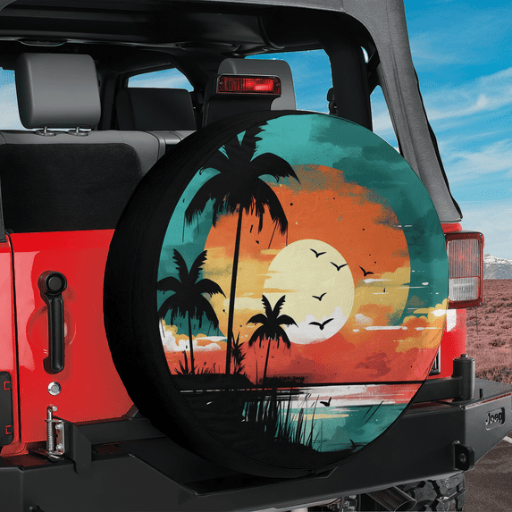 Lotusprinthandmade Beach Retro Summer Spare Tire Cover Without Backup Camera Hole, Beach Tire Cover