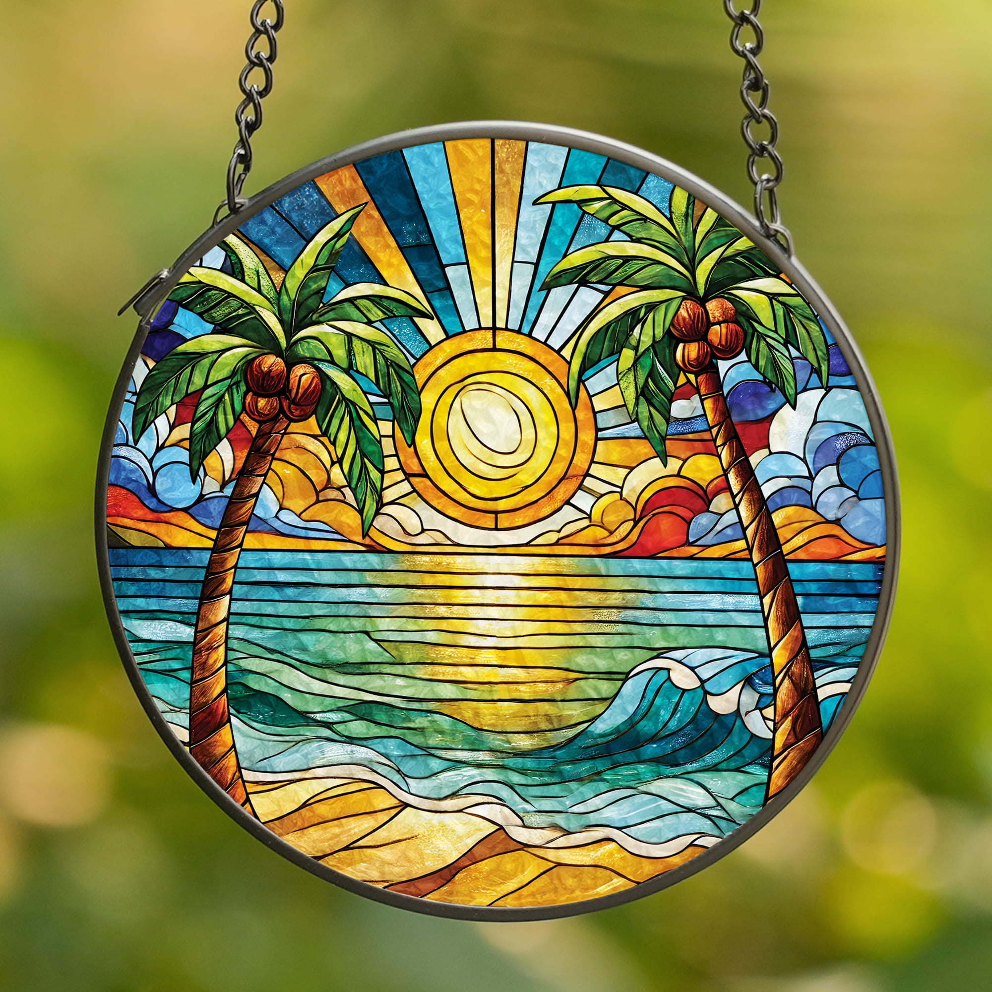 Lotusprinthandmade Beach Sunset Stained Glass Suncatcher for Window ...