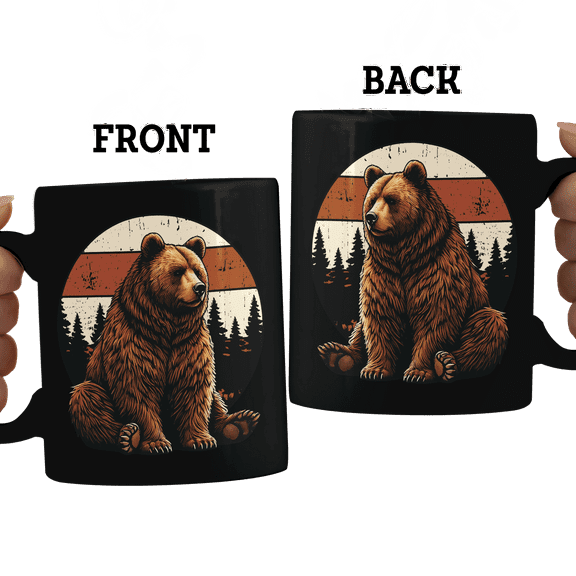 Lotusprinthandmade Bear Lovers Black Ceramic Mug (15oz) (Made In US), wildlife bear-themed coffee mug