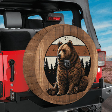 Lotusprinthandmade Bear Lovers Spare Tire Cover With Backup Camera Hole 6 Sizes (27 in.), Bear Animal 3D Tire Cover