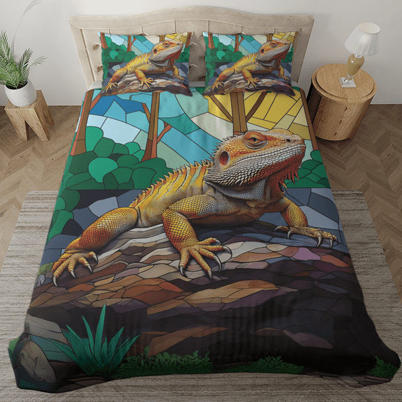 Lotusprinthandmade Bearded Dragon Animal Bedding Set (Made in Vietnam) (60x80), cute bearded dragon bedding, funny bearded dragon bedding set