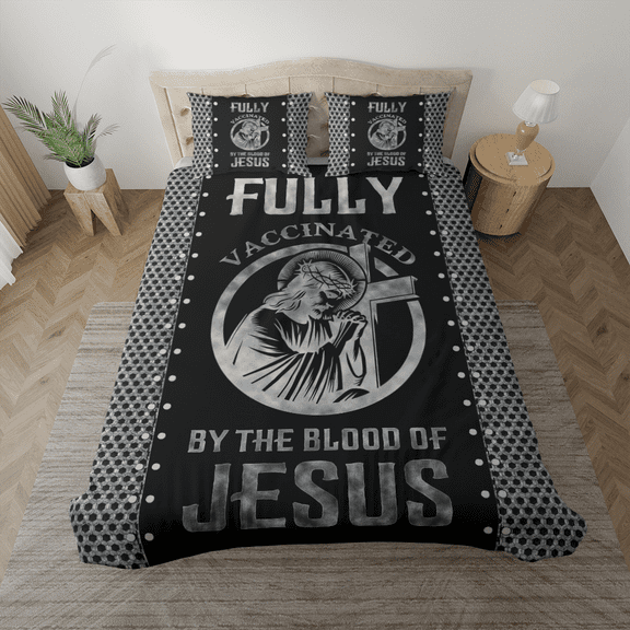 Lotusprinthandmade Beautiful Jesus Cross Bedding Set (Made in Vietnam) (104x88), Faith-Inspired Bedding, Cozy Jesus-Themed Bedding