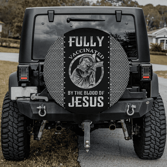 Lotusprinthandmade Beautiful Jesus Cross Spare Tire Cover Without Backup Camera Hole 6 Sizes (27 in.) , Faith-Inspired Tire Cover, Cozy Jesus-Themed Spare Tire Cover