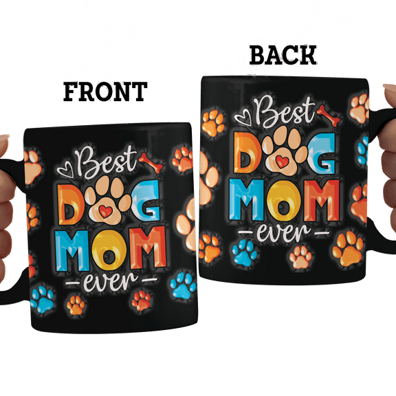 Lotusprinthandmade Best Dog Mom Ever Black Ceramic Mug (11oz) (Made In US), mothers day gift for dog lovers