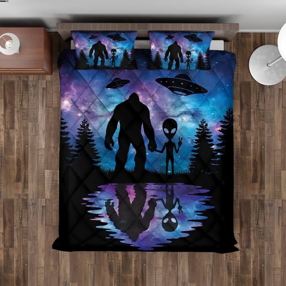 Lotusprinthandmade Bigfoot And UFO 3D Quilt Bedding Set (Fold Hem) 5 Sizes (60x70)