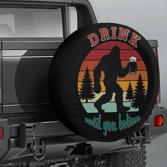 Lotusprinthandmade Bigfoot with Beer Forest Theme Graphic Spare Tire Cover Without Backup Camera Hole 6 Sizes (34 in. V2)