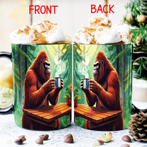 Lotusprinthandmade Bigfoot Drinking Coffee Black Ceramic Mug (11oz) (Made In US), Bigfoot Mug, funny bigfoot coffee mug, bigfoot coffee cup