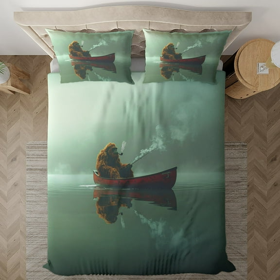Lotusprinthandmade Bigfoot Fishing Bedding Set (Made in Vietnam) (78x88), bigfoot bedding set, bigfoot fishing bedding