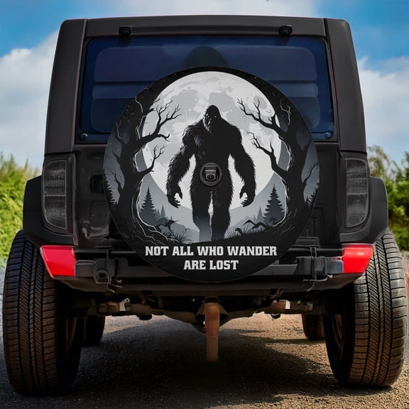 Lotusprinthandmade Bigfoot in Forest Spare Tire Cover With Backup Camera Hole 6 Sizes (31 in.)