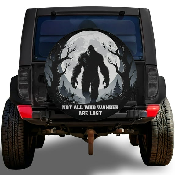 Lotusprinthandmade Bigfoot in Forest Spare Tire Cover Without Backup Camera Hole 6 Sizes (34 in.), funny bigfoot wheel protector, novelty bigfoot tire cover