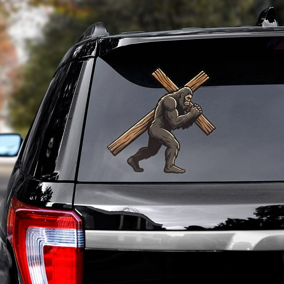 Lotusprinthandmade Bigfoot Jesus Graphic Transparent Vinyl Decal 4 Sizes (14x14 Inches), christian faith theme decal, bigfoot lovers car decal