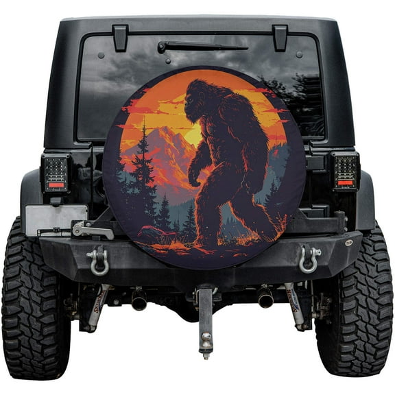 Lotusprinthandmade Bigfoot Sasquatch Moon Mountain Spare Tire Cover Without Backup Camera Hole 6 Sizes (27 in.)