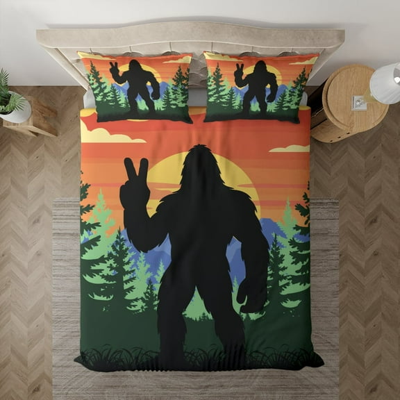 Lotusprinthandmade Bigfoot in Forest Bedding Set (Made in Vietnam) (104x88), forest theme bigfoot bedding