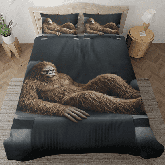 Lotusprinthandmade Bigfoot in Forest Bedding Set (Made in Vietnam) (60x80), unique bigfoot-themed bedroom decor