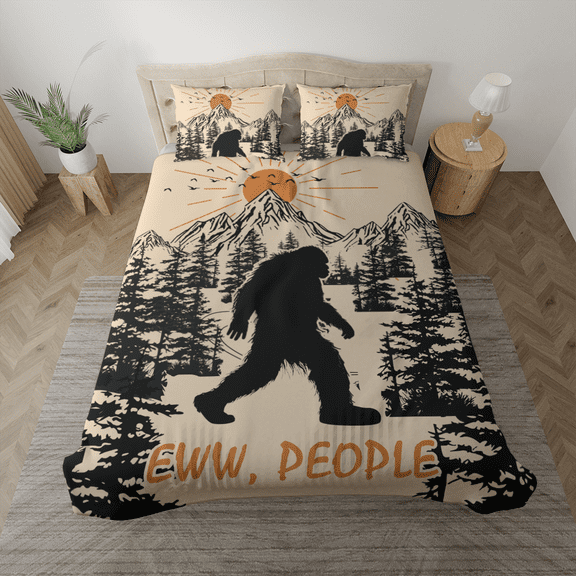 Lotusprinthandmade Bigfoot in Forest Bedding Set (Made in Vietnam) (78x88), unique bigfoot-themed bedroom decor