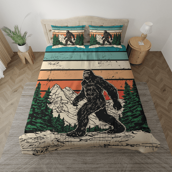 Lotusprinthandmade Bigfoot in Forest Bedding Set (Made in Vietnam) (88x88), unique bigfoot-themed bedroom decor