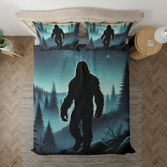 Lotusprinthandmade Bigfoot in Forest Graphic Bedding Set (Made in Vietnam) (60x80), bigfoot bedding set for bedrooms